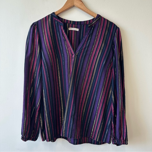 Marine Layer Tops - Marine Layer Jamie Banded Collar Lurex Multicolor Striped Blouse